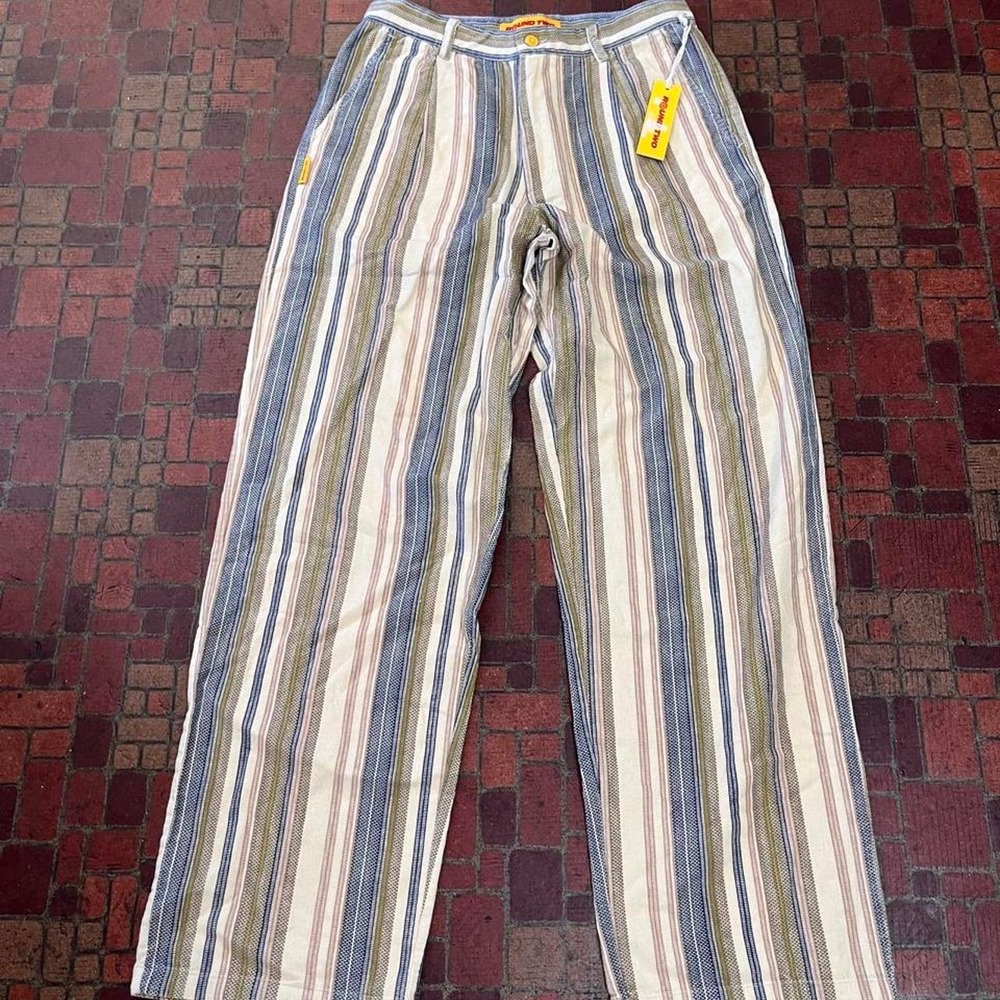 Round Two  multi-stripe, pleated pants